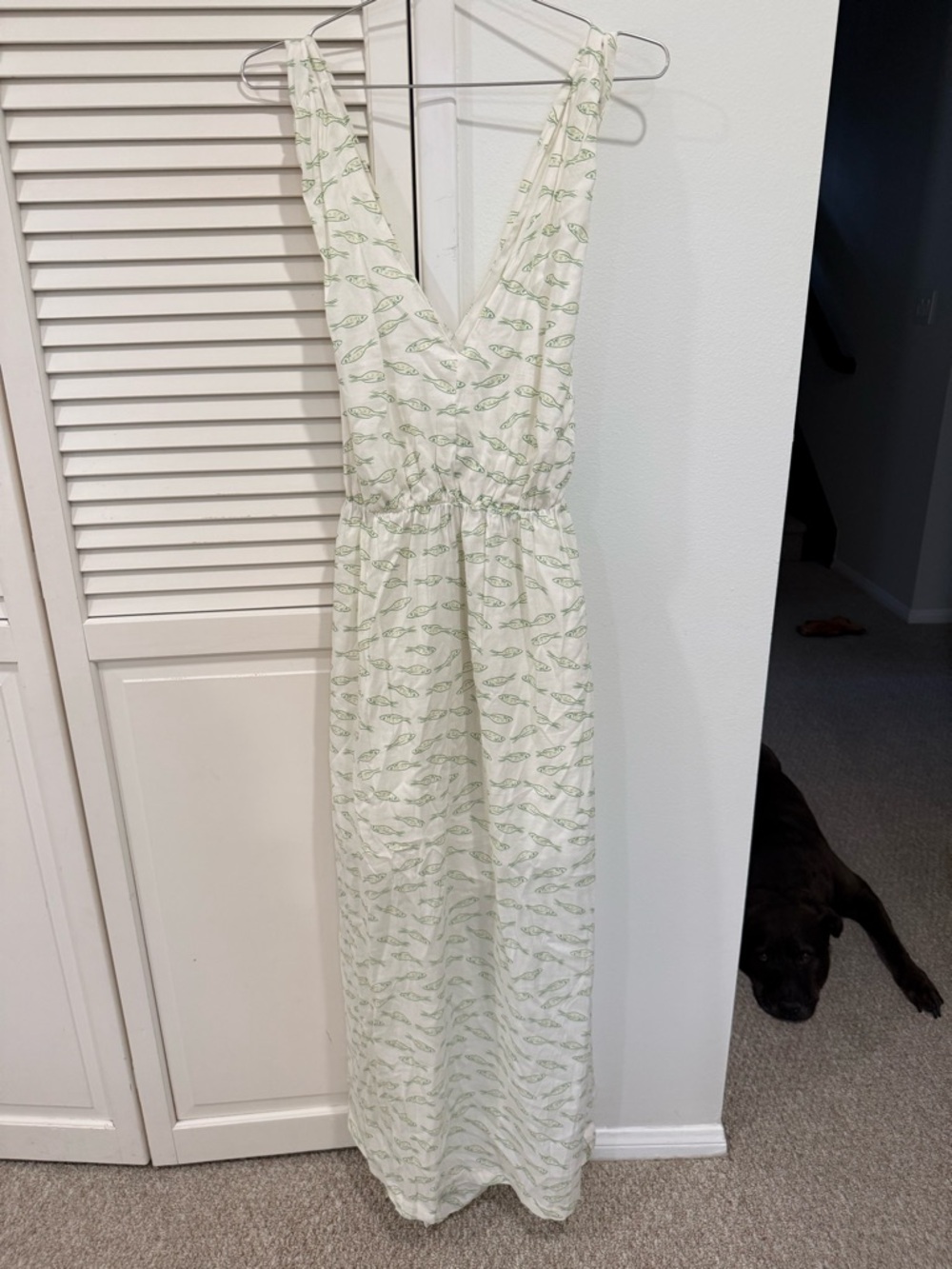 a new day White Maxi Dress with Green Fish Print